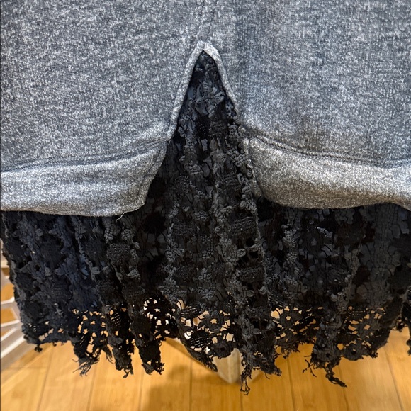 Free People Beach Gray Sweater Mini dress with Black Lace Hem size XS - Picture 10 of 12